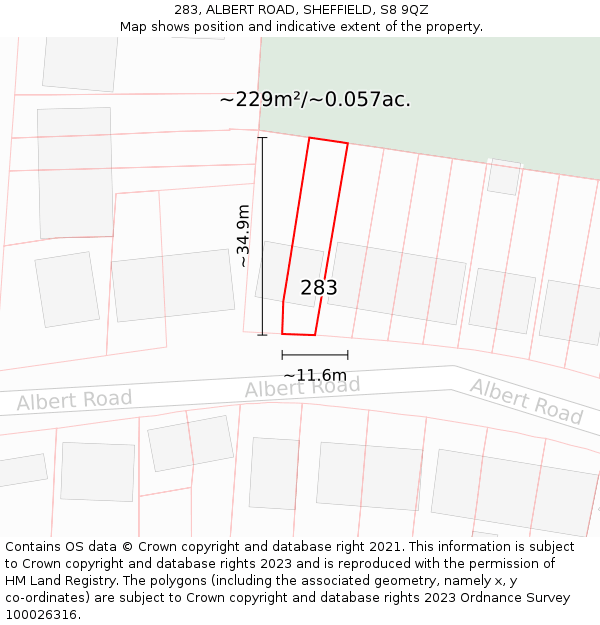 283, ALBERT ROAD, SHEFFIELD, S8 9QZ: Plot and title map