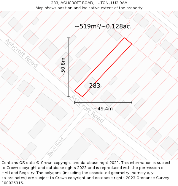 283, ASHCROFT ROAD, LUTON, LU2 9AA: Plot and title map