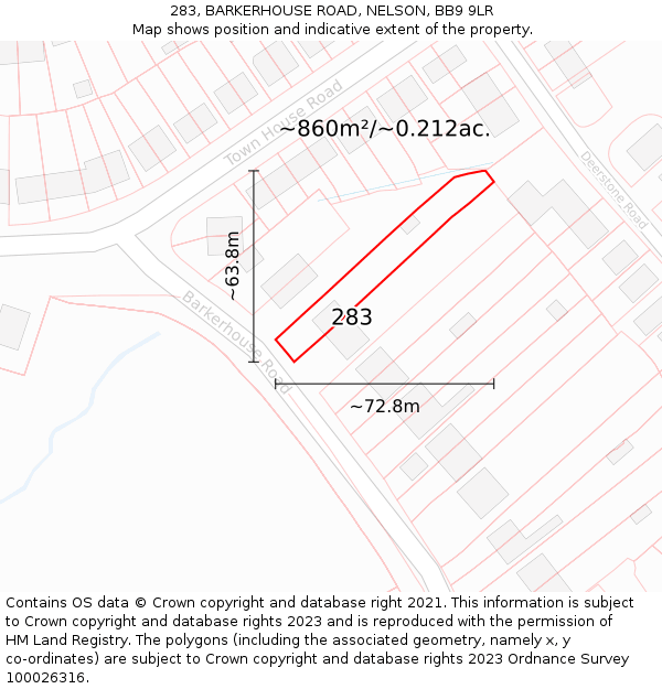 283, BARKERHOUSE ROAD, NELSON, BB9 9LR: Plot and title map