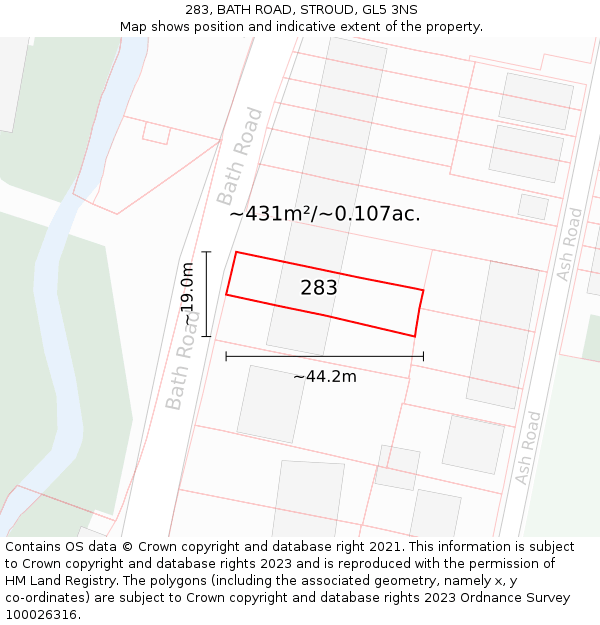 283, BATH ROAD, STROUD, GL5 3NS: Plot and title map