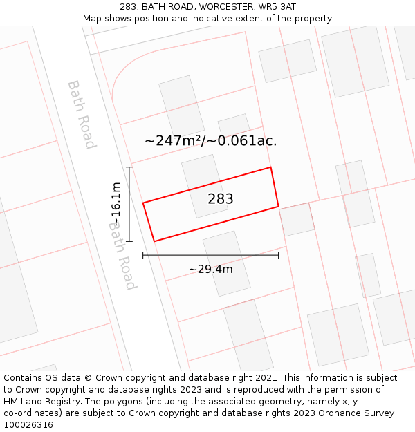 283, BATH ROAD, WORCESTER, WR5 3AT: Plot and title map