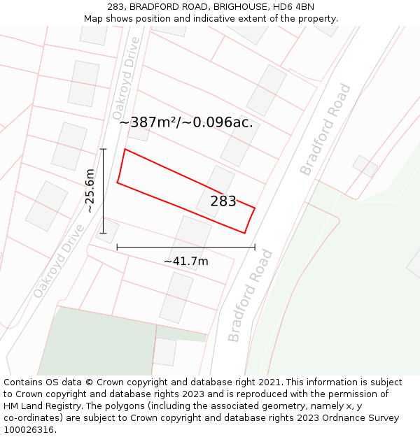 283, BRADFORD ROAD, BRIGHOUSE, HD6 4BN: Plot and title map
