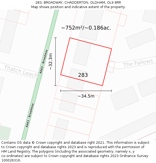 283, BROADWAY, CHADDERTON, OLDHAM, OL9 8RR: Plot and title map