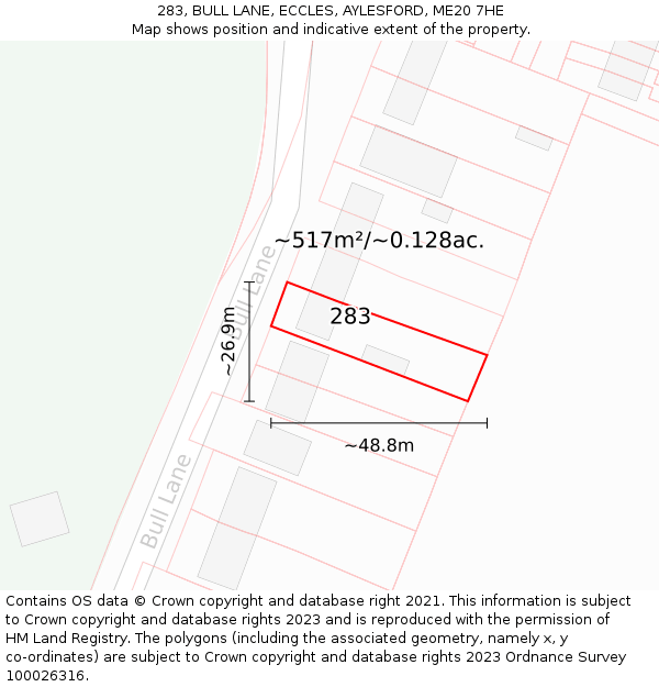 283, BULL LANE, ECCLES, AYLESFORD, ME20 7HE: Plot and title map