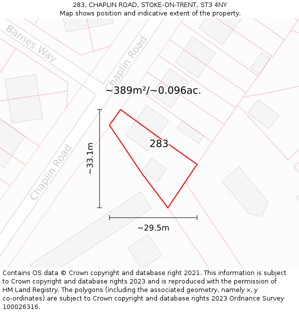 283, CHAPLIN ROAD, STOKE-ON-TRENT, ST3 4NY: Plot and title map