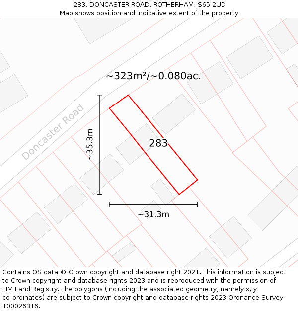 283, DONCASTER ROAD, ROTHERHAM, S65 2UD: Plot and title map