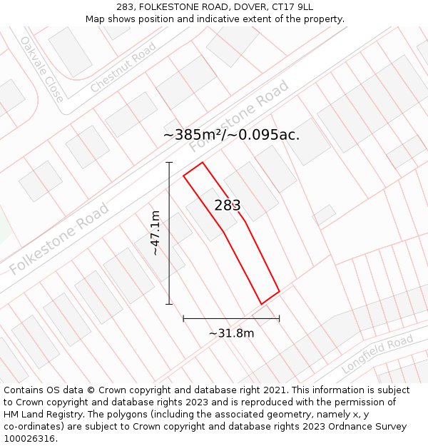 283, FOLKESTONE ROAD, DOVER, CT17 9LL: Plot and title map