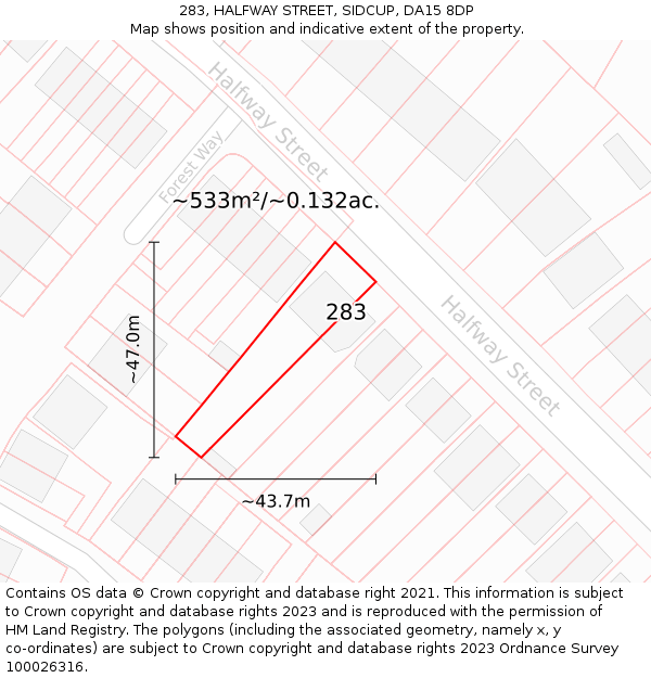 283, HALFWAY STREET, SIDCUP, DA15 8DP: Plot and title map