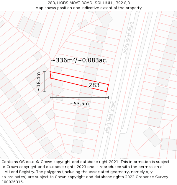 283, HOBS MOAT ROAD, SOLIHULL, B92 8JR: Plot and title map