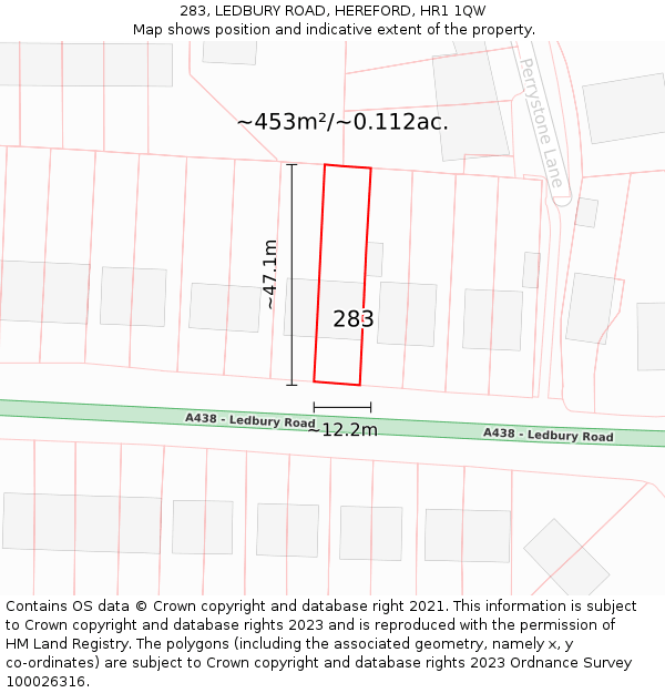 283, LEDBURY ROAD, HEREFORD, HR1 1QW: Plot and title map
