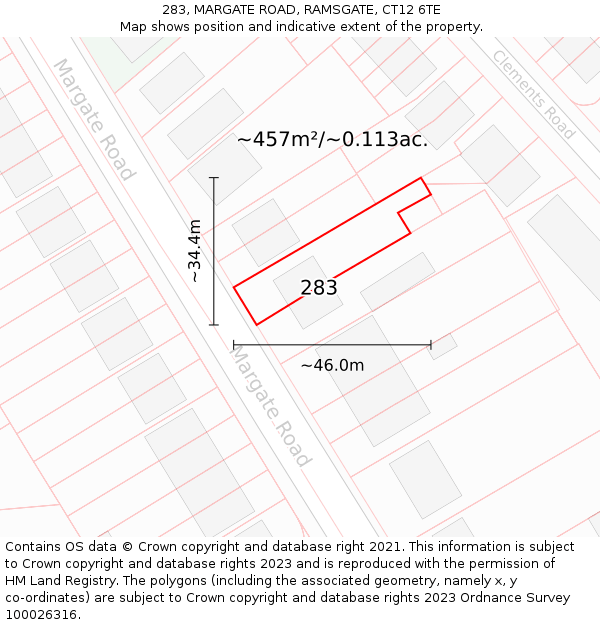 283, MARGATE ROAD, RAMSGATE, CT12 6TE: Plot and title map