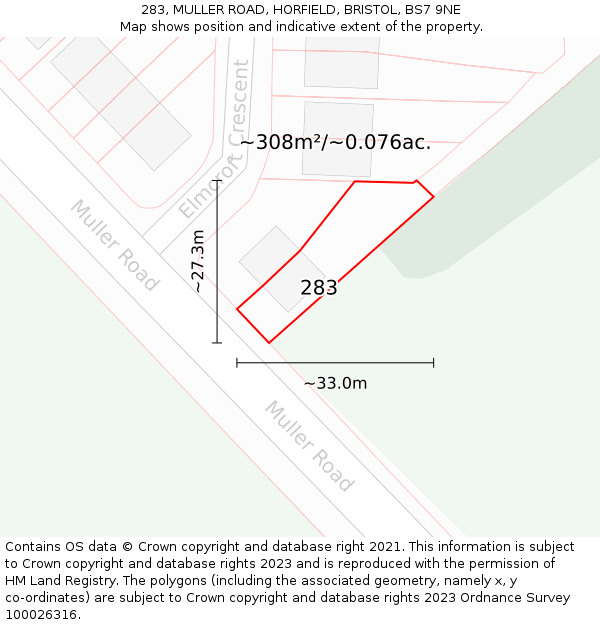 283, MULLER ROAD, HORFIELD, BRISTOL, BS7 9NE: Plot and title map