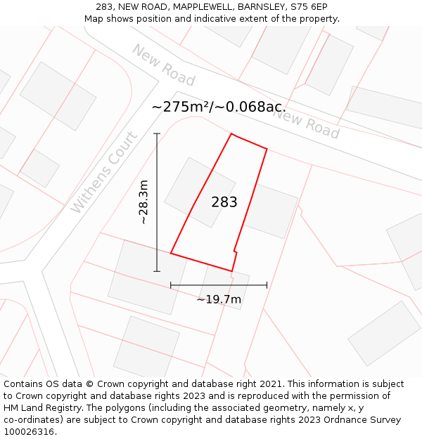 283, NEW ROAD, MAPPLEWELL, BARNSLEY, S75 6EP: Plot and title map