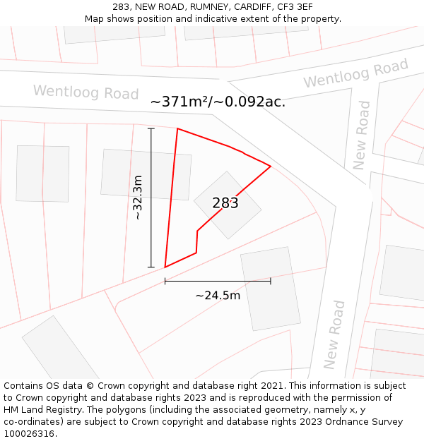 283, NEW ROAD, RUMNEY, CARDIFF, CF3 3EF: Plot and title map