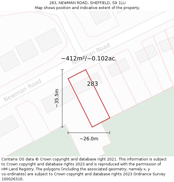 283, NEWMAN ROAD, SHEFFIELD, S9 1LU: Plot and title map