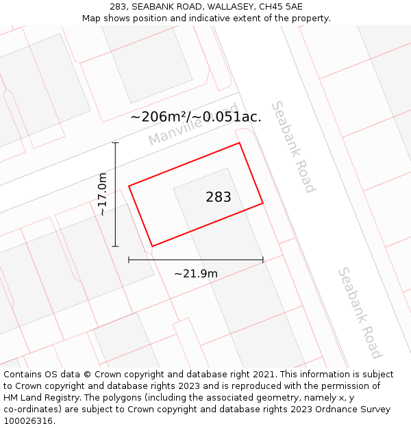283, SEABANK ROAD, WALLASEY, CH45 5AE: Plot and title map