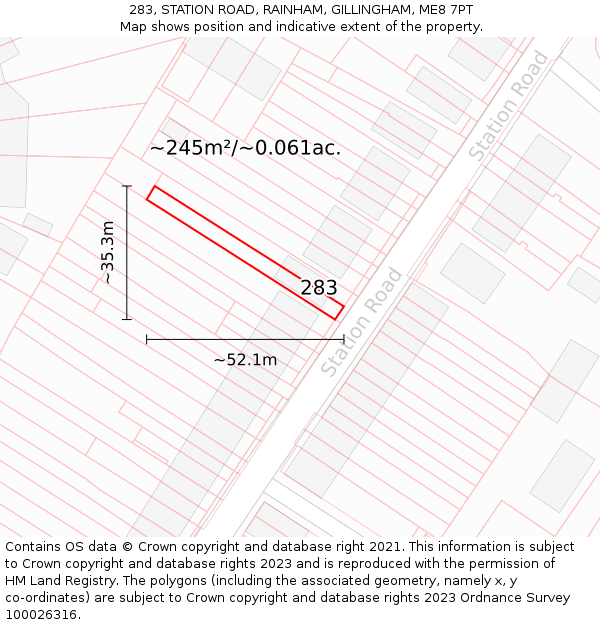 283, STATION ROAD, RAINHAM, GILLINGHAM, ME8 7PT: Plot and title map