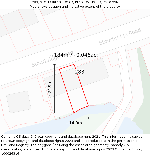 283, STOURBRIDGE ROAD, KIDDERMINSTER, DY10 2XN: Plot and title map
