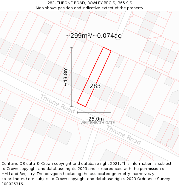 283, THRONE ROAD, ROWLEY REGIS, B65 9JS: Plot and title map