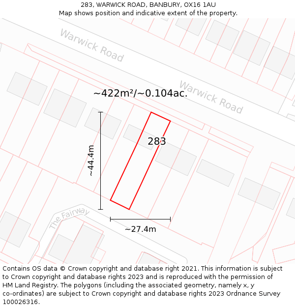 283, WARWICK ROAD, BANBURY, OX16 1AU: Plot and title map