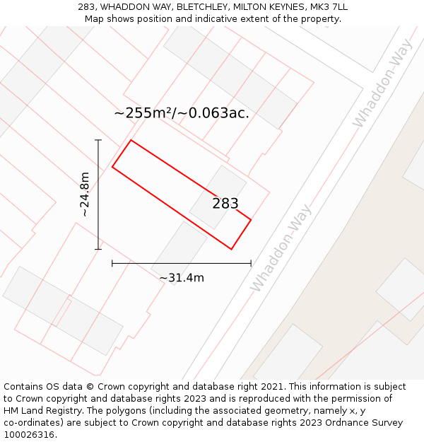 283, WHADDON WAY, BLETCHLEY, MILTON KEYNES, MK3 7LL: Plot and title map