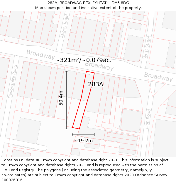 283A, BROADWAY, BEXLEYHEATH, DA6 8DG: Plot and title map