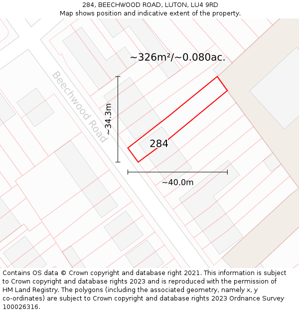 284, BEECHWOOD ROAD, LUTON, LU4 9RD: Plot and title map