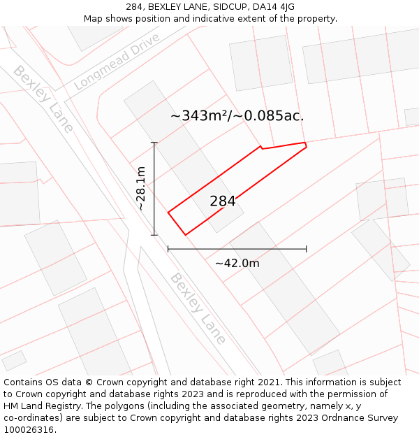 284, BEXLEY LANE, SIDCUP, DA14 4JG: Plot and title map
