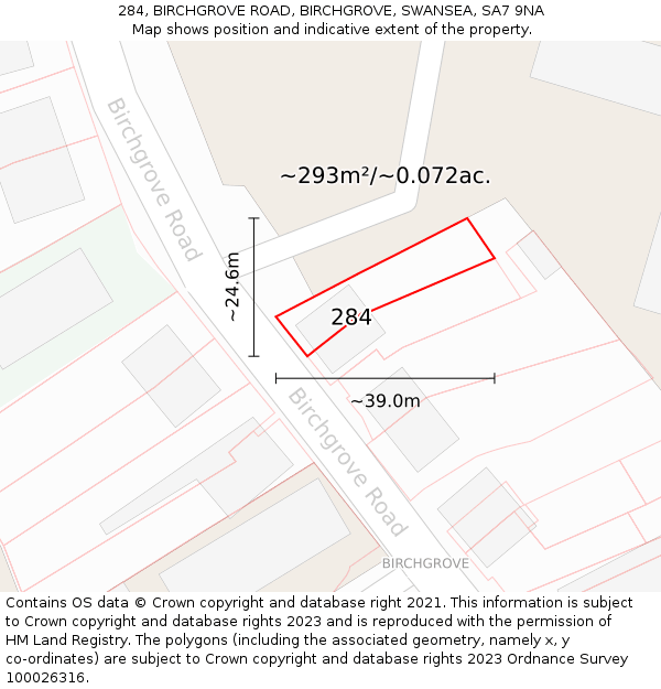 284, BIRCHGROVE ROAD, BIRCHGROVE, SWANSEA, SA7 9NA: Plot and title map
