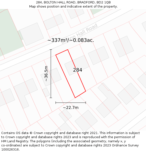284, BOLTON HALL ROAD, BRADFORD, BD2 1QB: Plot and title map