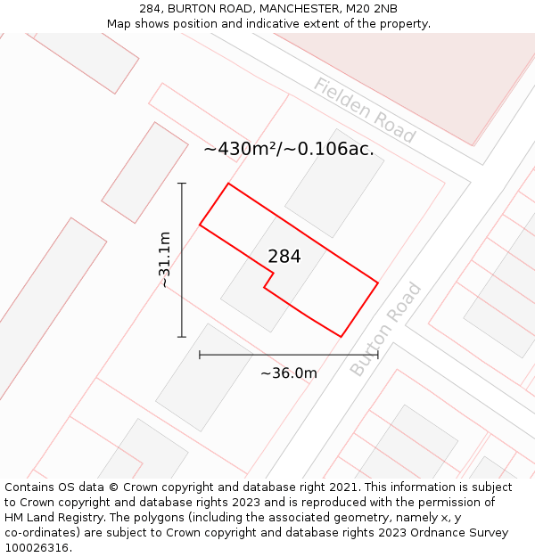 284, BURTON ROAD, MANCHESTER, M20 2NB: Plot and title map
