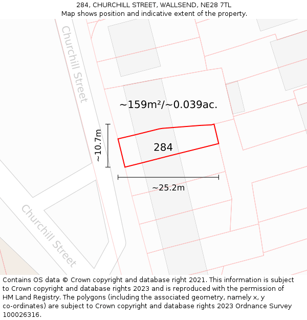 284, CHURCHILL STREET, WALLSEND, NE28 7TL: Plot and title map