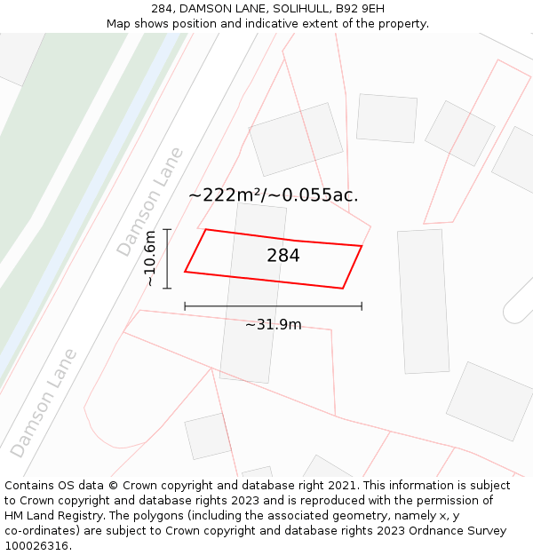 284, DAMSON LANE, SOLIHULL, B92 9EH: Plot and title map