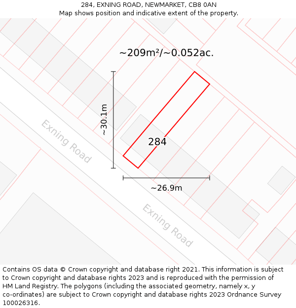 284, EXNING ROAD, NEWMARKET, CB8 0AN: Plot and title map