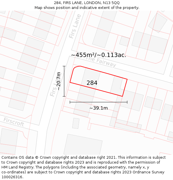 284, FIRS LANE, LONDON, N13 5QQ: Plot and title map