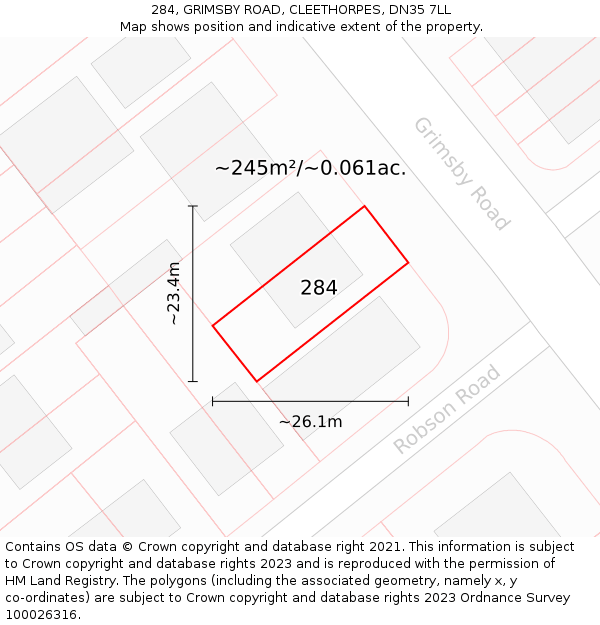 284, GRIMSBY ROAD, CLEETHORPES, DN35 7LL: Plot and title map