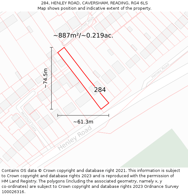 284, HENLEY ROAD, CAVERSHAM, READING, RG4 6LS: Plot and title map