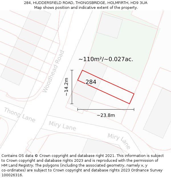 284, HUDDERSFIELD ROAD, THONGSBRIDGE, HOLMFIRTH, HD9 3UA: Plot and title map