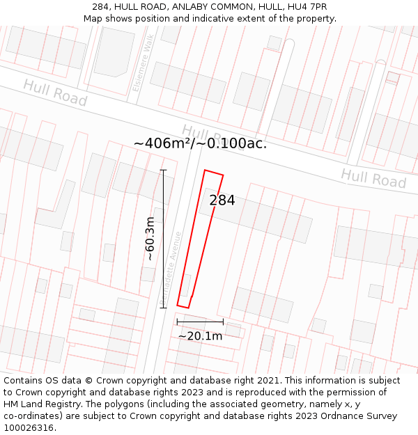 284, HULL ROAD, ANLABY COMMON, HULL, HU4 7PR: Plot and title map