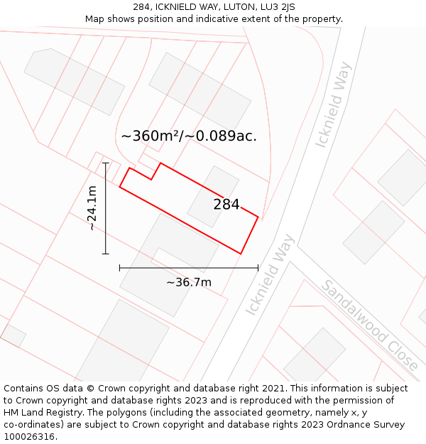 284, ICKNIELD WAY, LUTON, LU3 2JS: Plot and title map