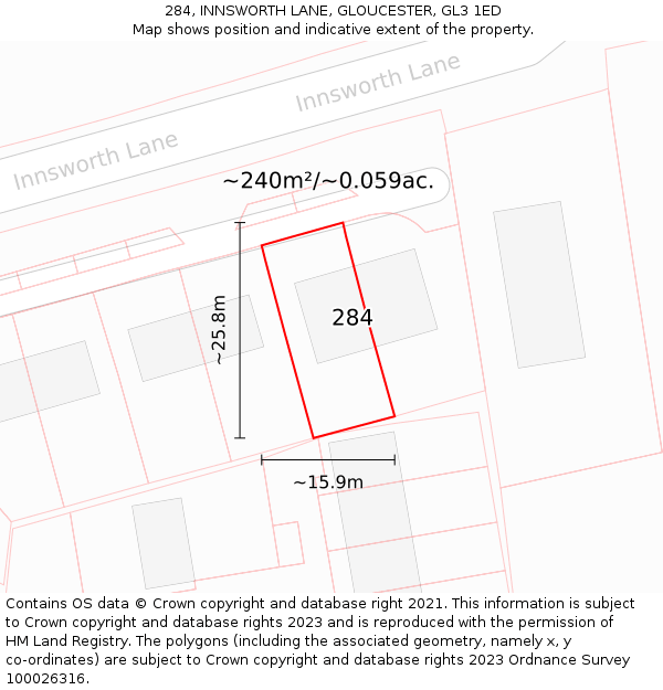 284, INNSWORTH LANE, GLOUCESTER, GL3 1ED: Plot and title map