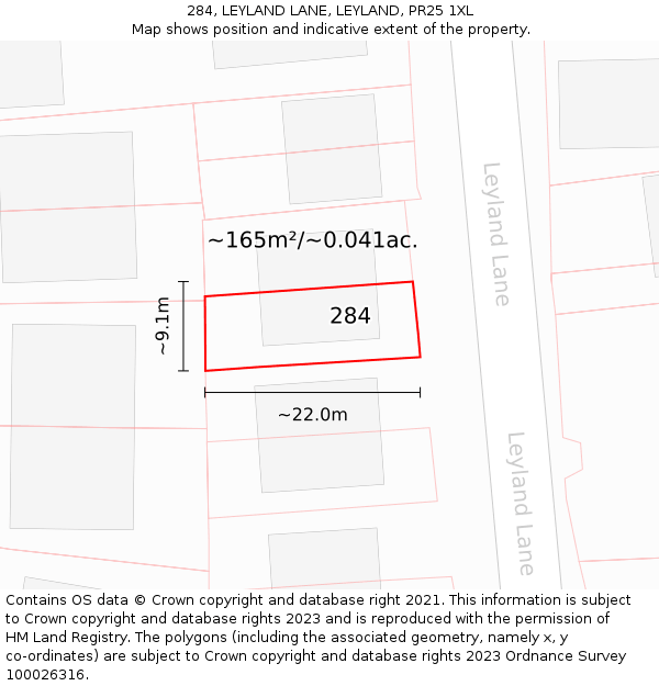 284, LEYLAND LANE, LEYLAND, PR25 1XL: Plot and title map