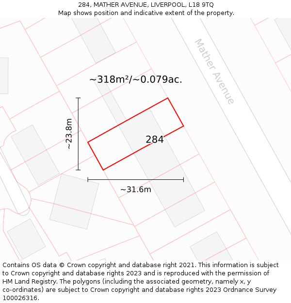 284, MATHER AVENUE, LIVERPOOL, L18 9TQ: Plot and title map