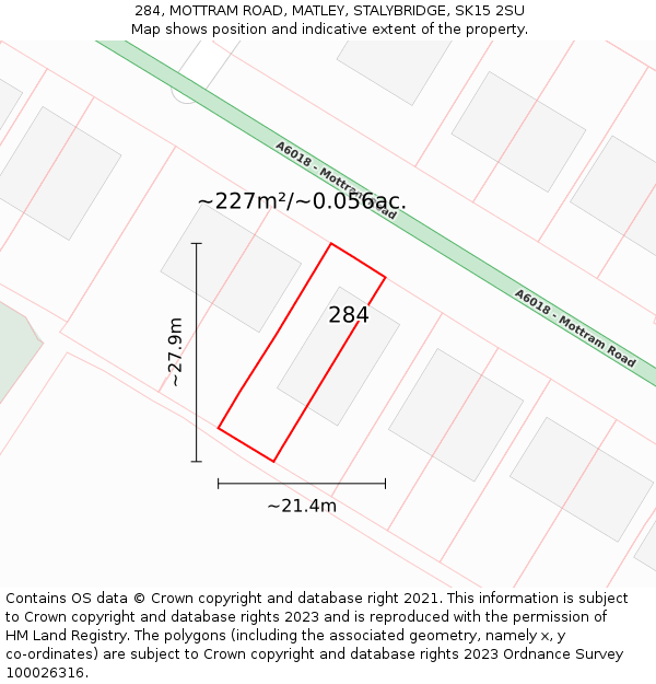 284, MOTTRAM ROAD, MATLEY, STALYBRIDGE, SK15 2SU: Plot and title map