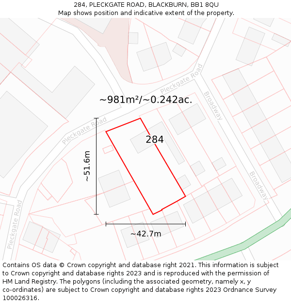 284, PLECKGATE ROAD, BLACKBURN, BB1 8QU: Plot and title map