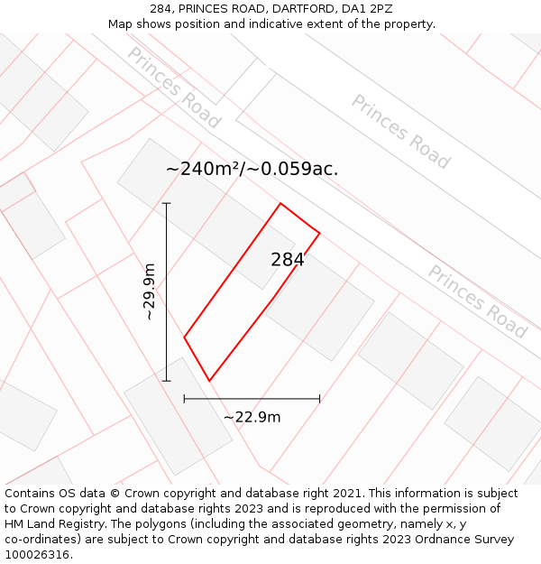 284, PRINCES ROAD, DARTFORD, DA1 2PZ: Plot and title map