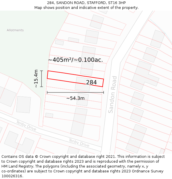 284, SANDON ROAD, STAFFORD, ST16 3HP: Plot and title map