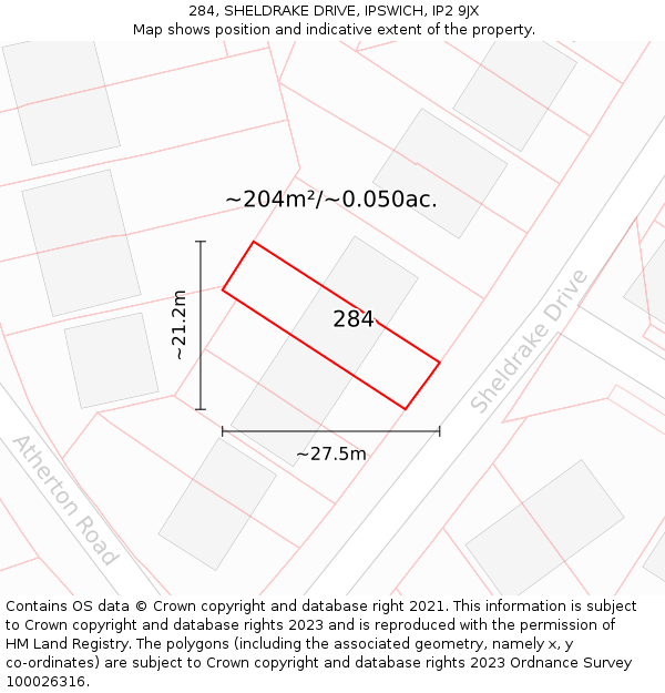 284, SHELDRAKE DRIVE, IPSWICH, IP2 9JX: Plot and title map