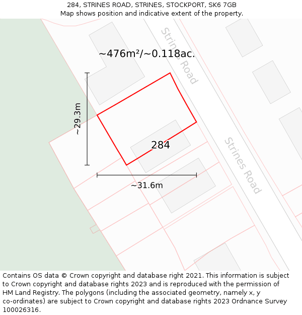 284, STRINES ROAD, STRINES, STOCKPORT, SK6 7GB: Plot and title map