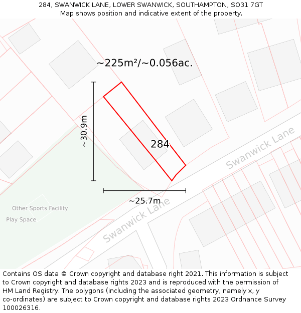 284, SWANWICK LANE, LOWER SWANWICK, SOUTHAMPTON, SO31 7GT: Plot and title map